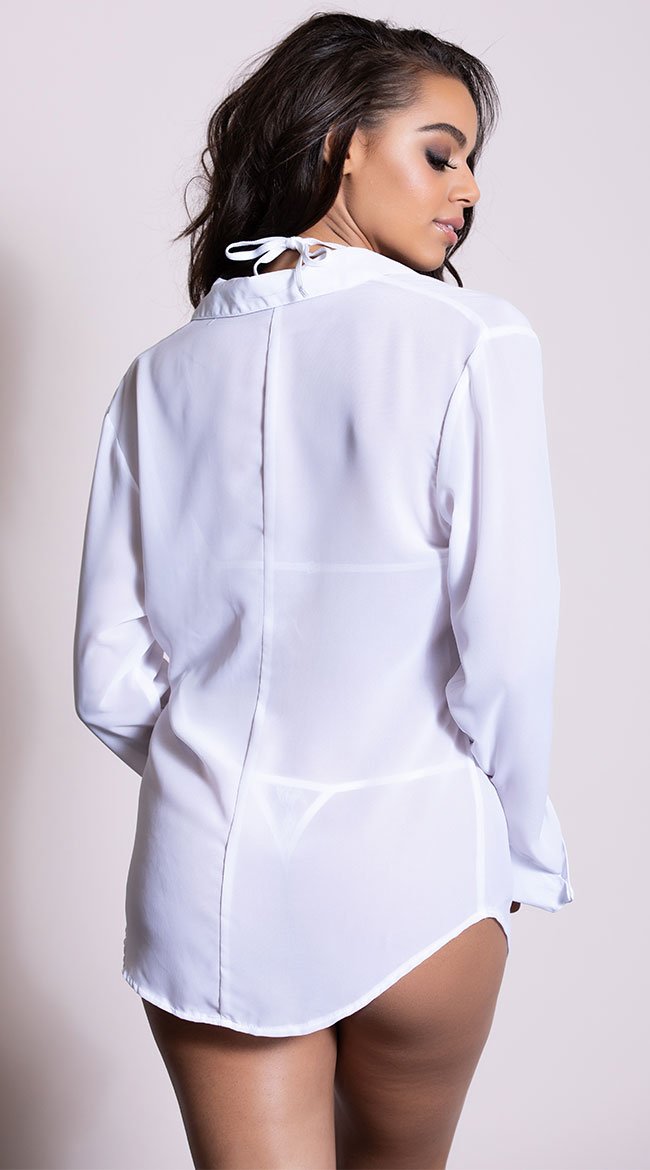 Romantic Ethereal Chiffon Shirt Robe featuring soft sheer chiffon and a relaxed shirt-style design, perfect for stylish and comfortable nightwear.