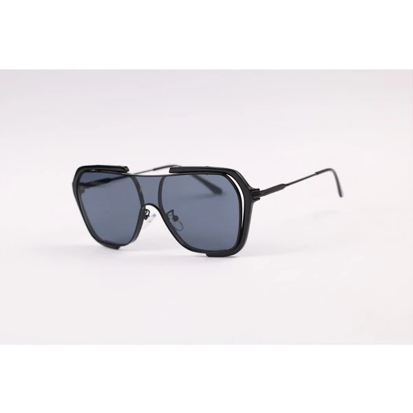 Feng black metal single lens sunglasses futuristic shield design eyewear