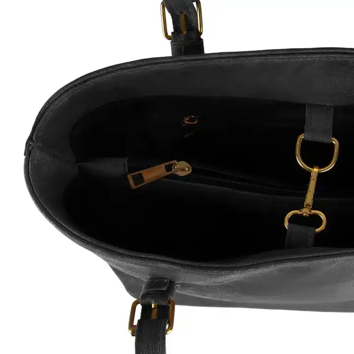 Stylish jade black tote handbag with single compartment and comfortable handles
