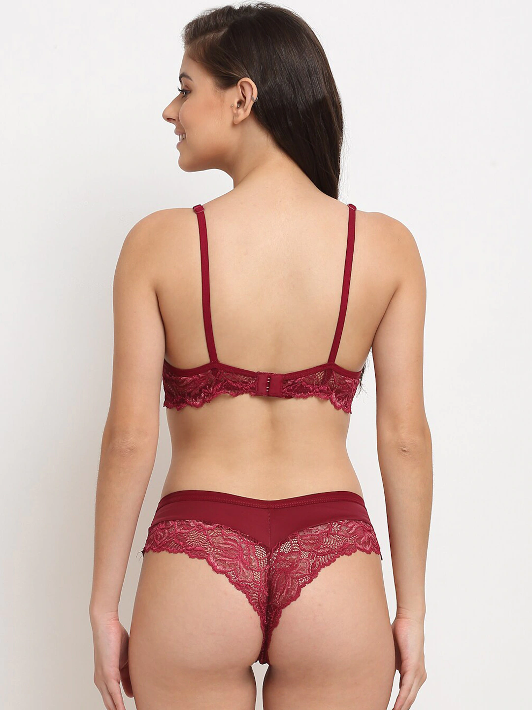 Premium Maroon Self Design Non Padded Women Bra Set crafted with fine detailing and a smooth finish, offering gentle support and a refined feminine look.