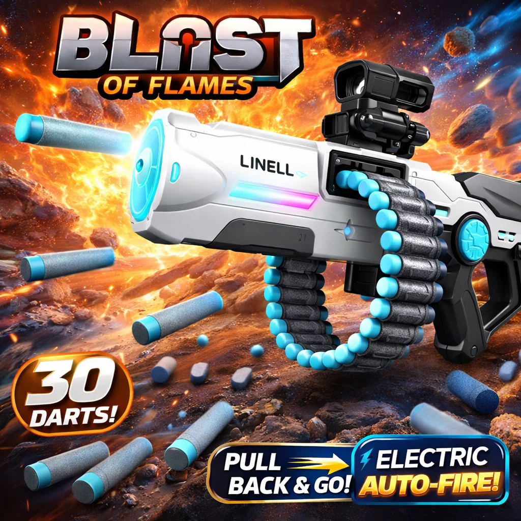 ⚡ Modern Sleek Soft Dart Blaster with Rotating Ammo Chain – 30-Darts 🎯