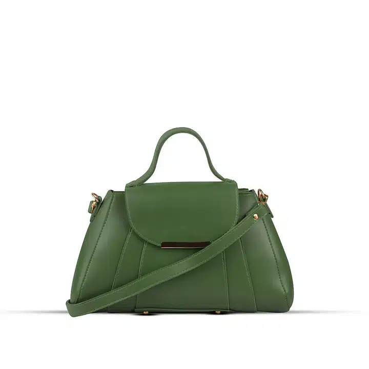 Opal green handbag with structured design and smooth premium finish
