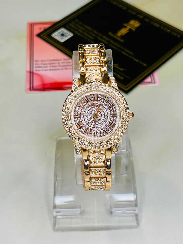Premium Rose Gold Iced Out Watch For Her