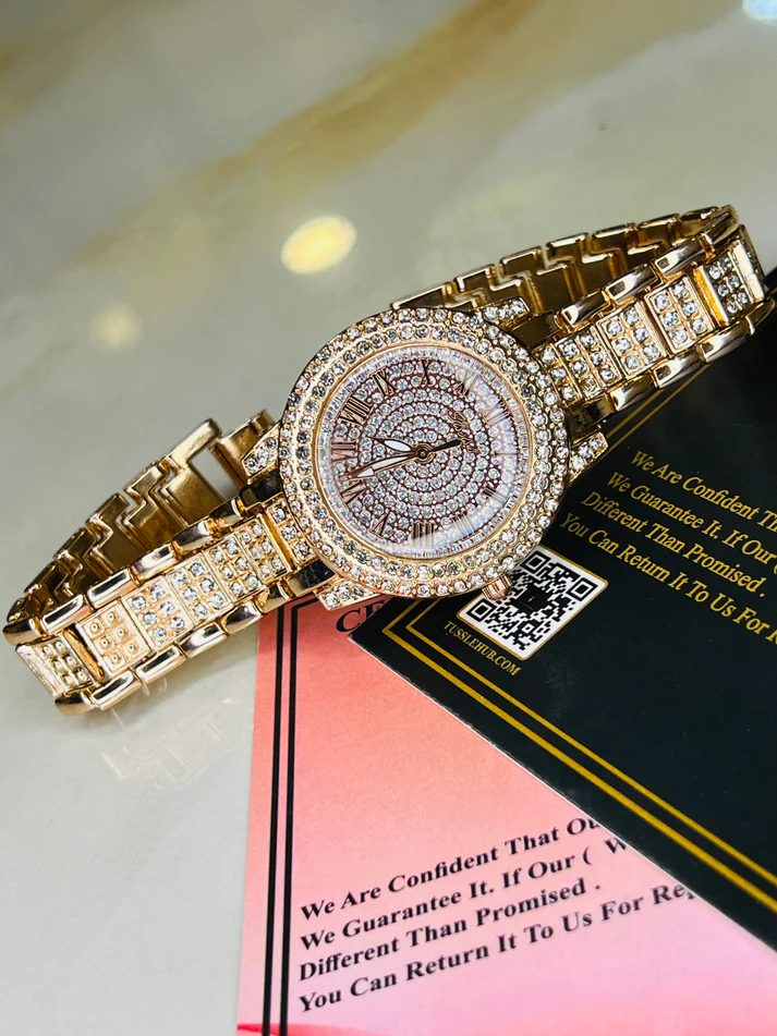 Premium Rose Gold Iced Out Watch For Her