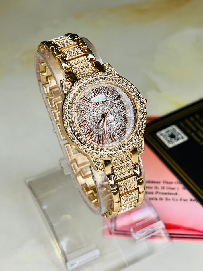 Premium Rose Gold Iced Out Watch For Her