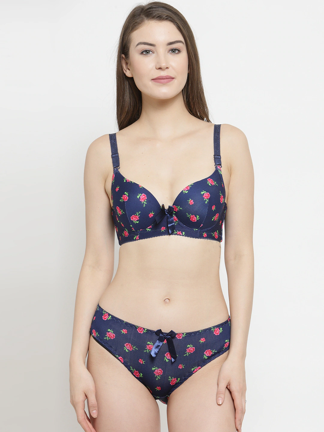 Stylish PrettyCat Blue Printed Single Light Padded Bra Set featuring a charming blue print and light padding for a smooth and comfortable everyday fit.
