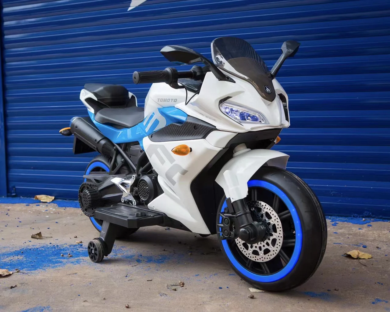 Motorbike themed ride on bike designed for toddlers and young kids
