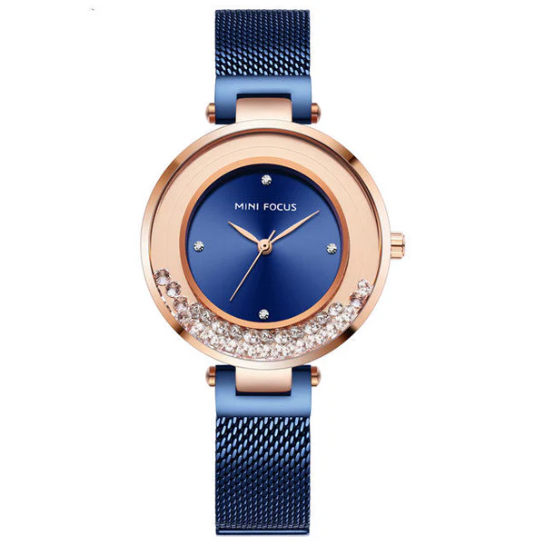 Elegant Rose Gold & Blue Mesh Ladies Quartz Watch MF0254L-04 — 011