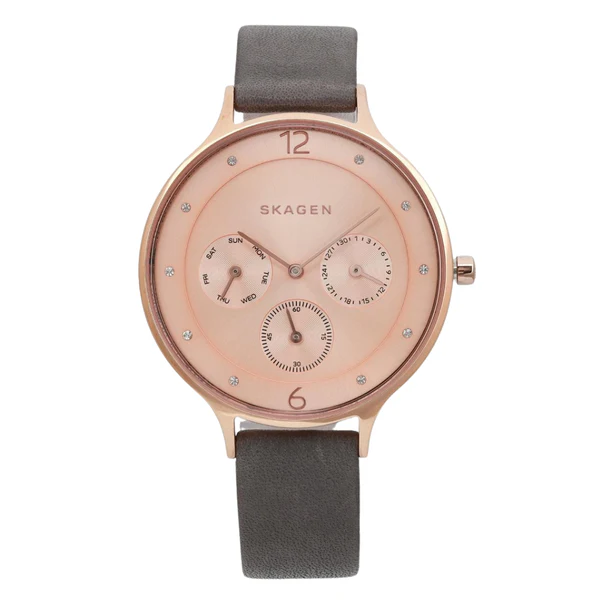 Chic Skagen Anita Grey Leather Watch — 049
