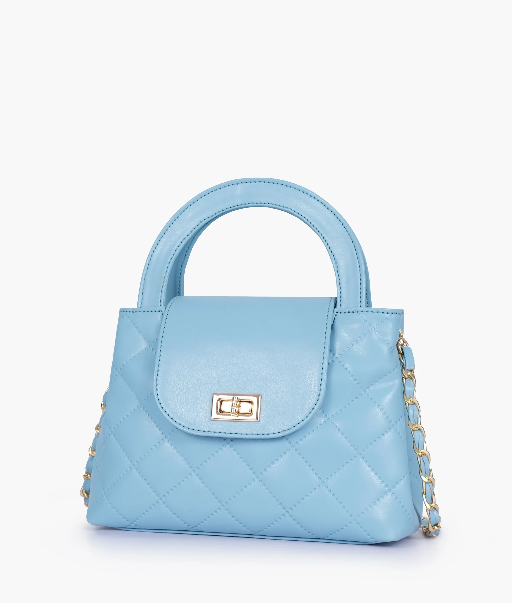Sky Blue Flap Quilted Bag with Top Handle