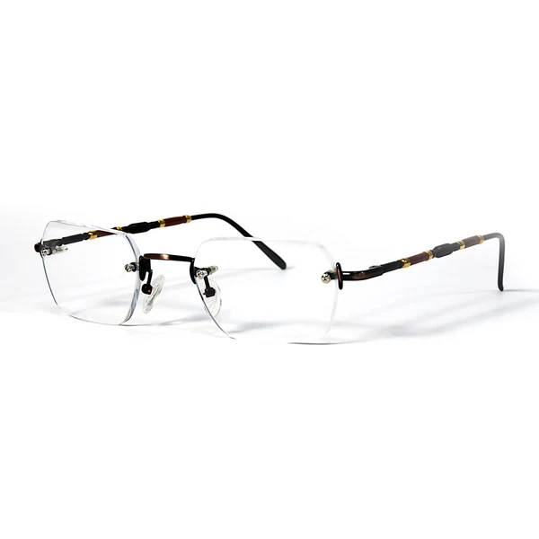 Sleek Line SLW13 RC-C52 rimless rectangular eyeglasses with wood temples