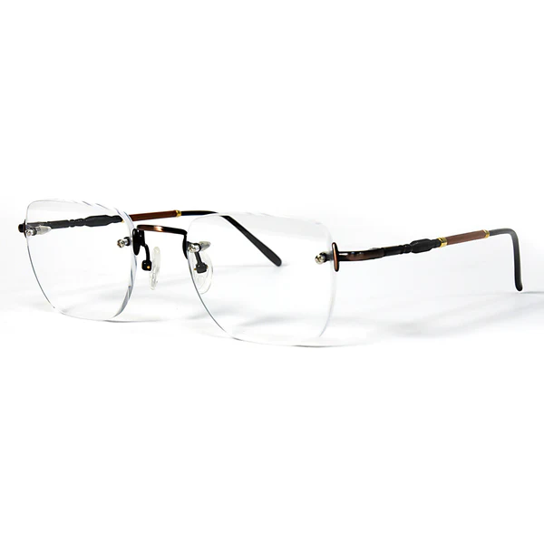 Sleek Line metal wood rimless rectangle eyeglasses brown frame