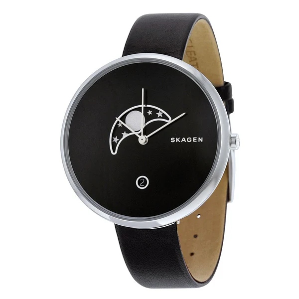 Sleek Skagen Gitte Black Leather Watch — 052