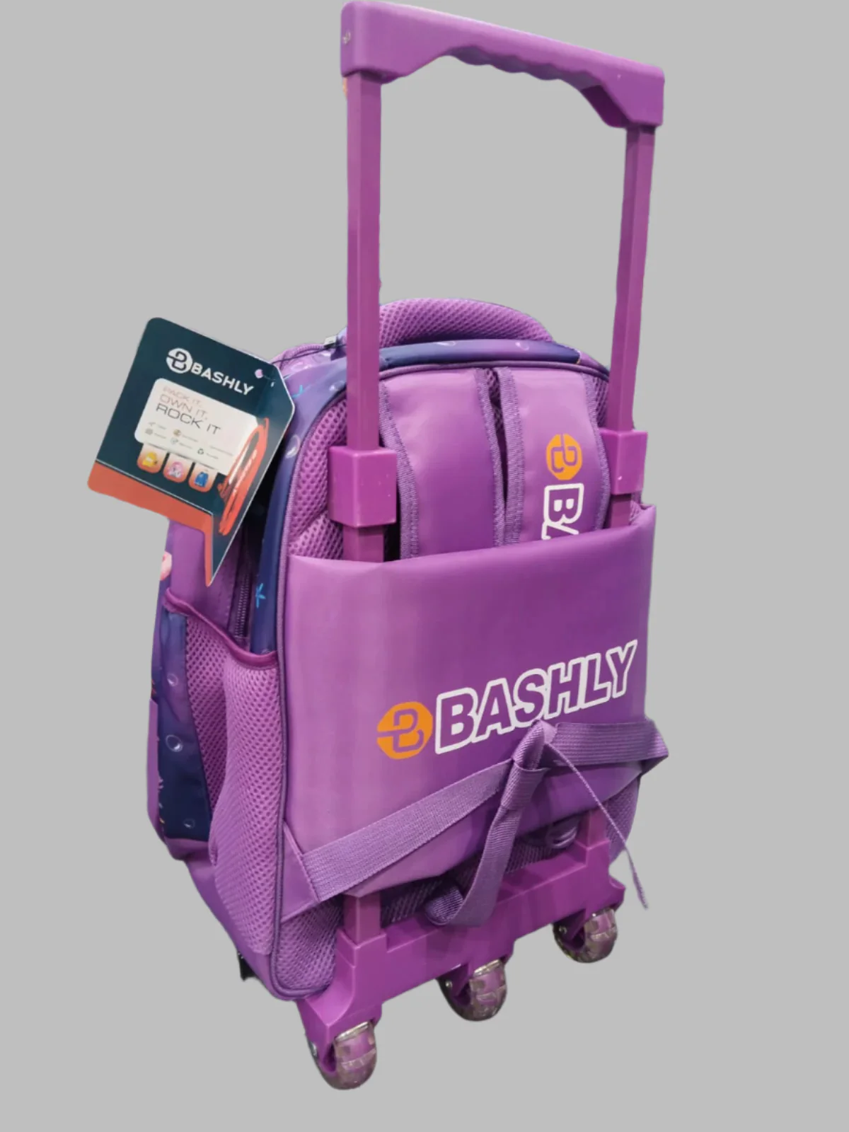 Cute Sofia Themed School Trolley Bag featuring a vibrant princess design with smooth rolling wheels and a retractable handle for easy school travel.