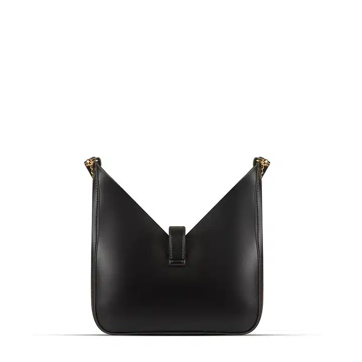 Stylish black handbag with adjustable strap and minimalist modern look