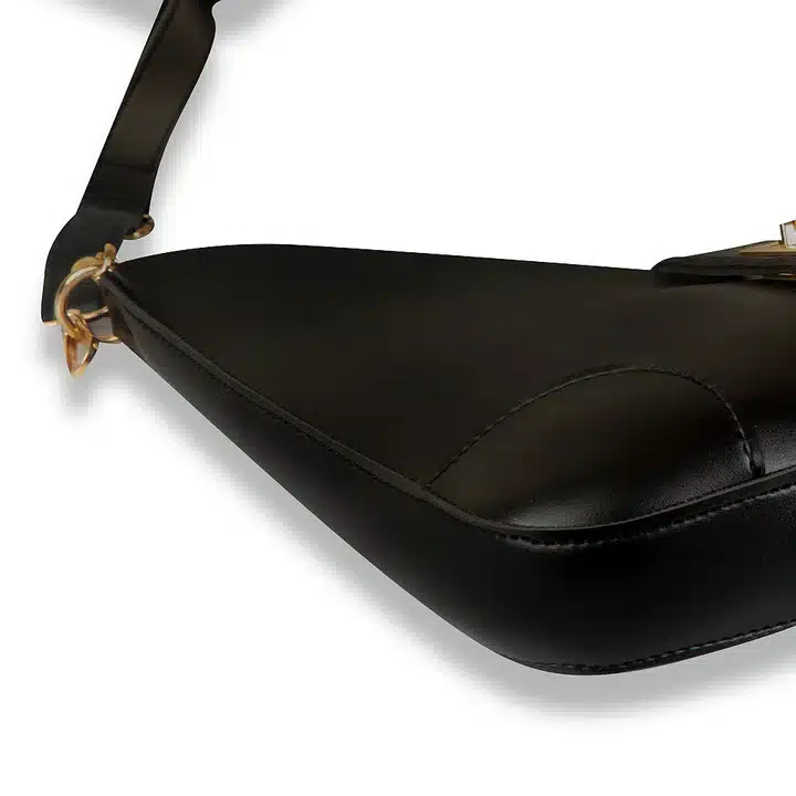Elegant sonnet black handbag showing compact size and organized interior