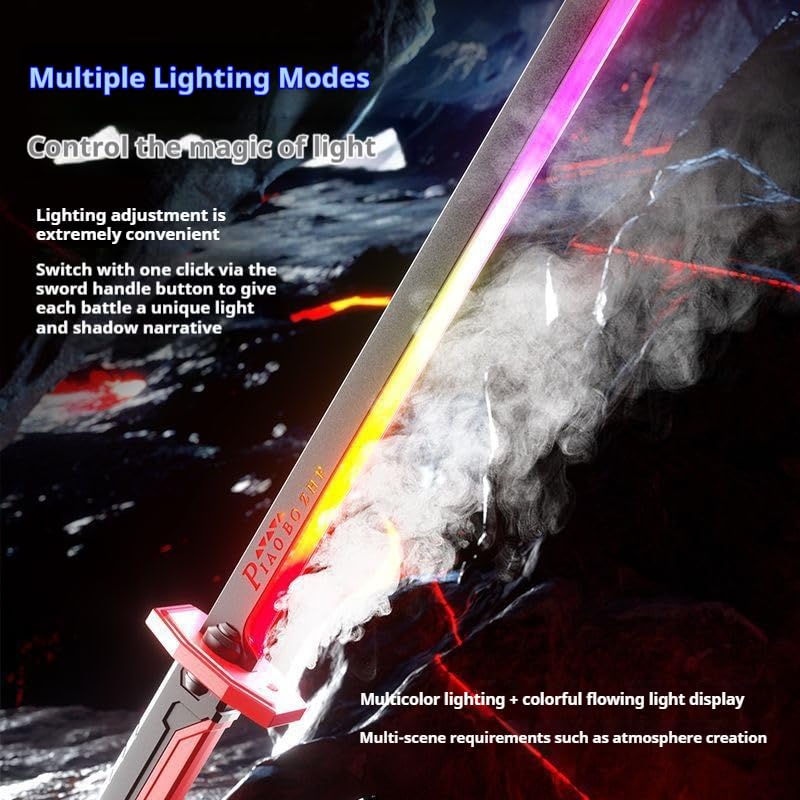 Kids LED action toy sword with bright lights and futuristic smoke effect