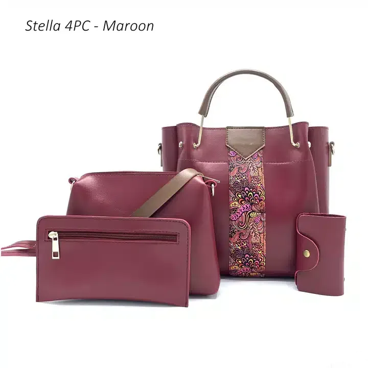 Stella 4PC Maroon Handbag Set