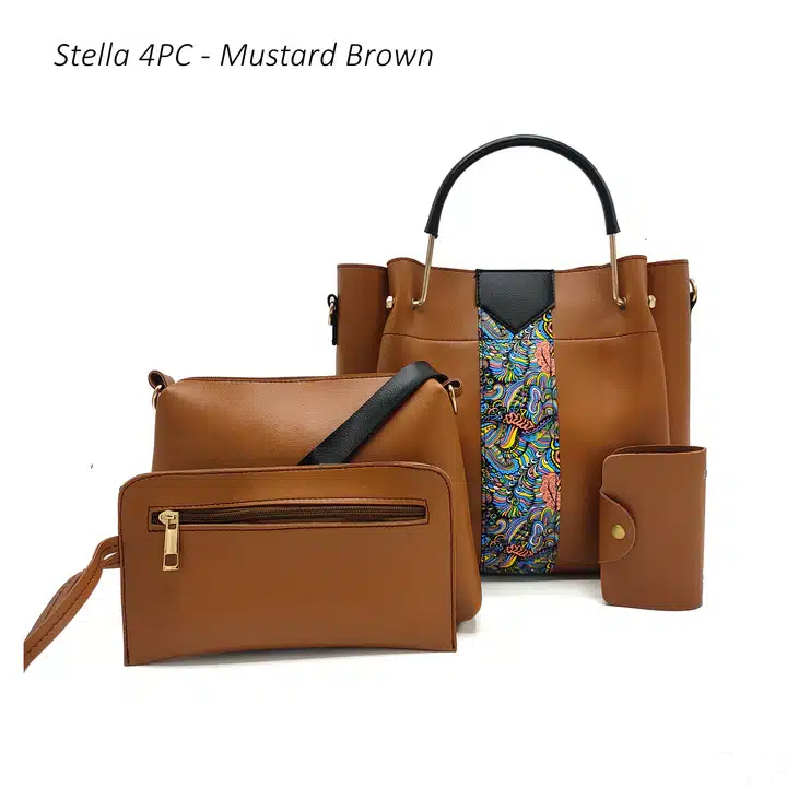 Stella 4PC Mustard Brown Handbag Set