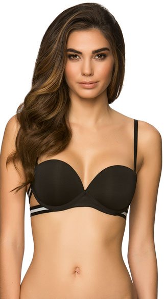 Black striped bra with modern design and adjustable straps for everyday comfort