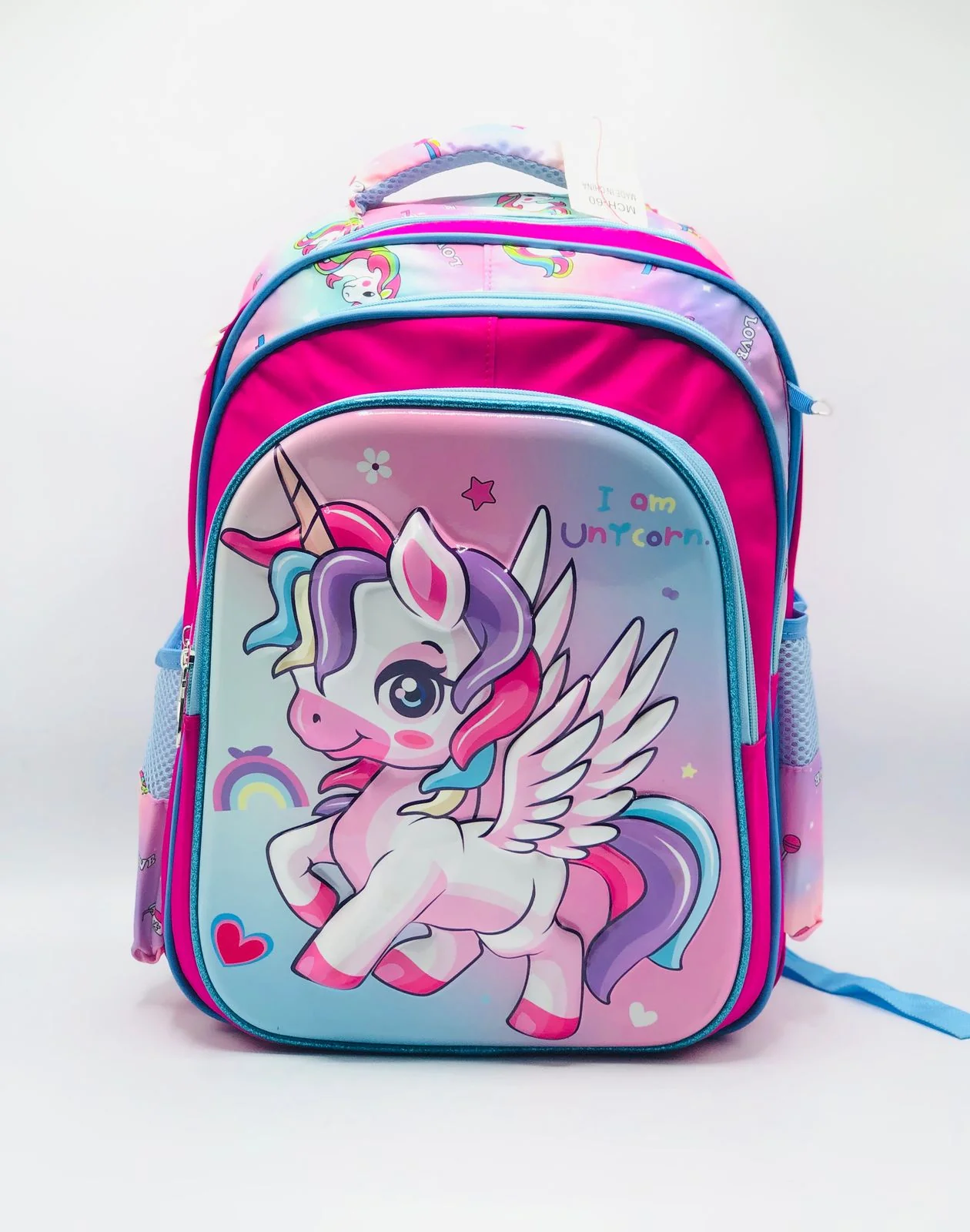 Attractive Unicorn 3-in-1 School Bag Set for Girls showcasing vibrant unicorn graphics, lightweight build, and a kid-friendly design for school and travel.