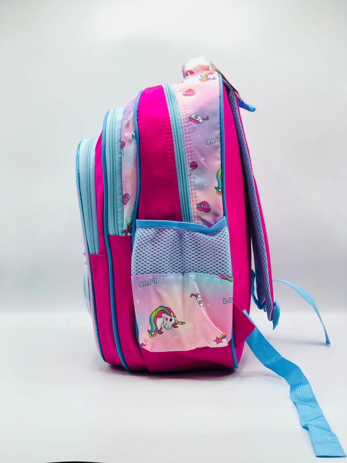 Practical Unicorn 3-in-1 School Bag Set for Girls designed with organized storage, a matching lunch bag, and pencil pouch to keep essentials neatly arranged.