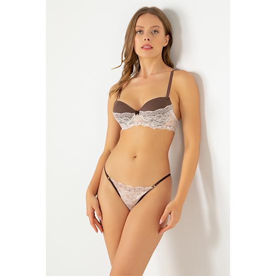 Elegant Women Underwire Empty Cup Bra Set Ultra Thin Lace designed with delicate lace and a sheer empty cup style for a bold and sophisticated look.