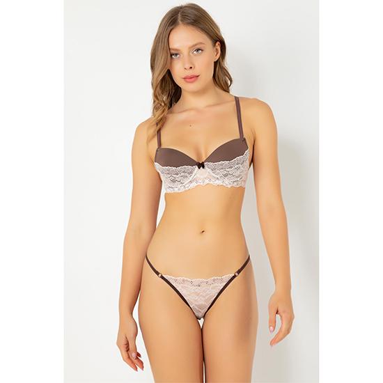 Women Underwire Empty Cup Bra Set Ultra Thin Lace