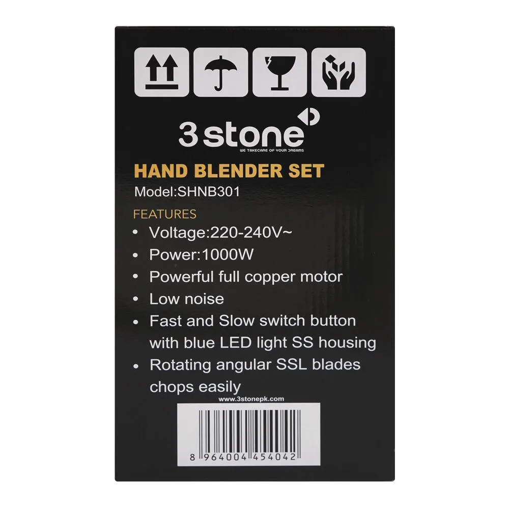 Close-up design of 3stone 4-in1 hand blender set, 1000w, 220–240v, shnb301