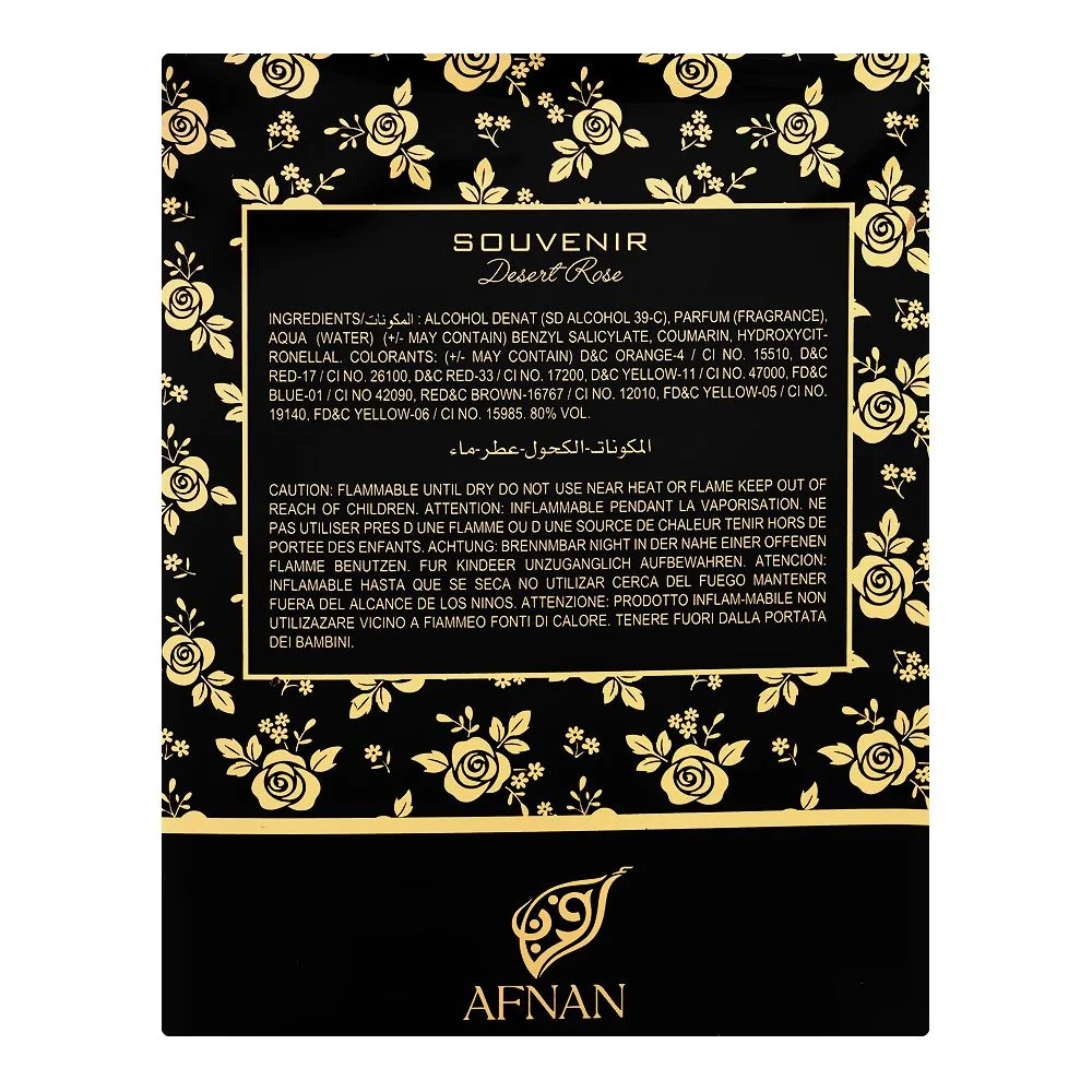 Side view of afnan souvenir desert rose eau de parfum, for men & women, 100ml
