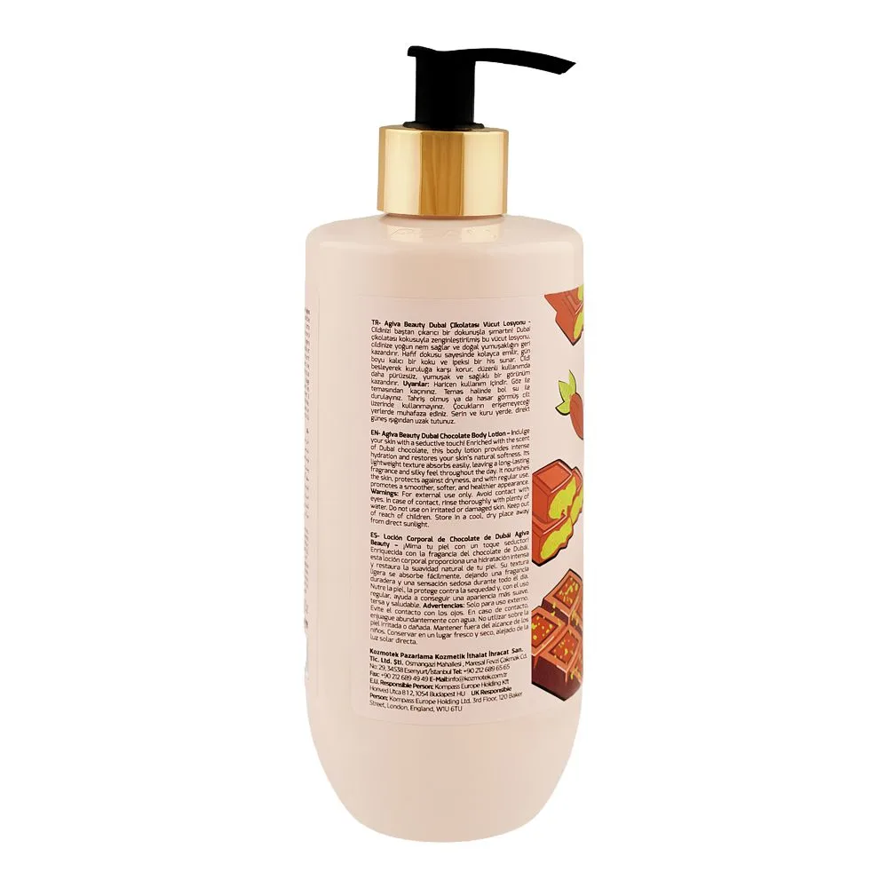 Side view of agiva care & beauty dubai chocolate body lotion, 500ml