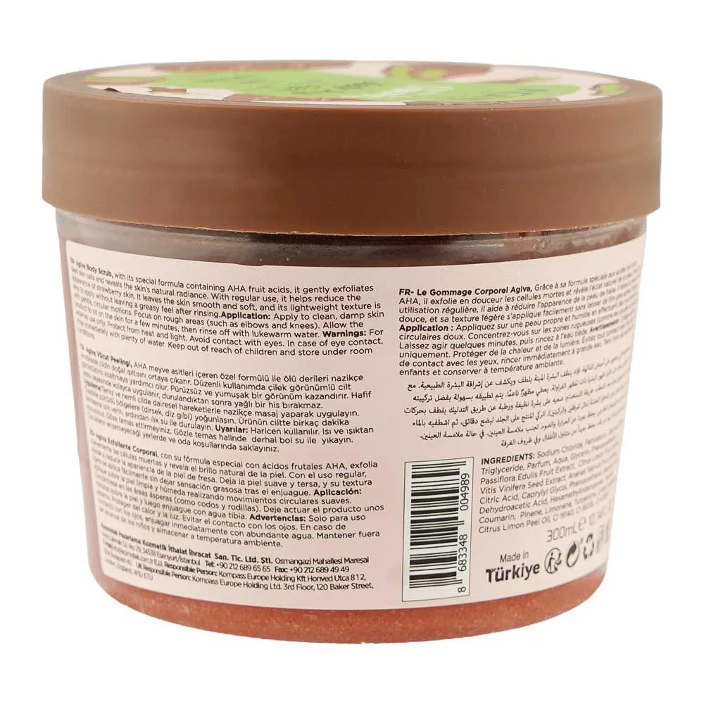 Side view of agiva care & beauty dubai chocolate body scrub, aha fruit acid, 300ml