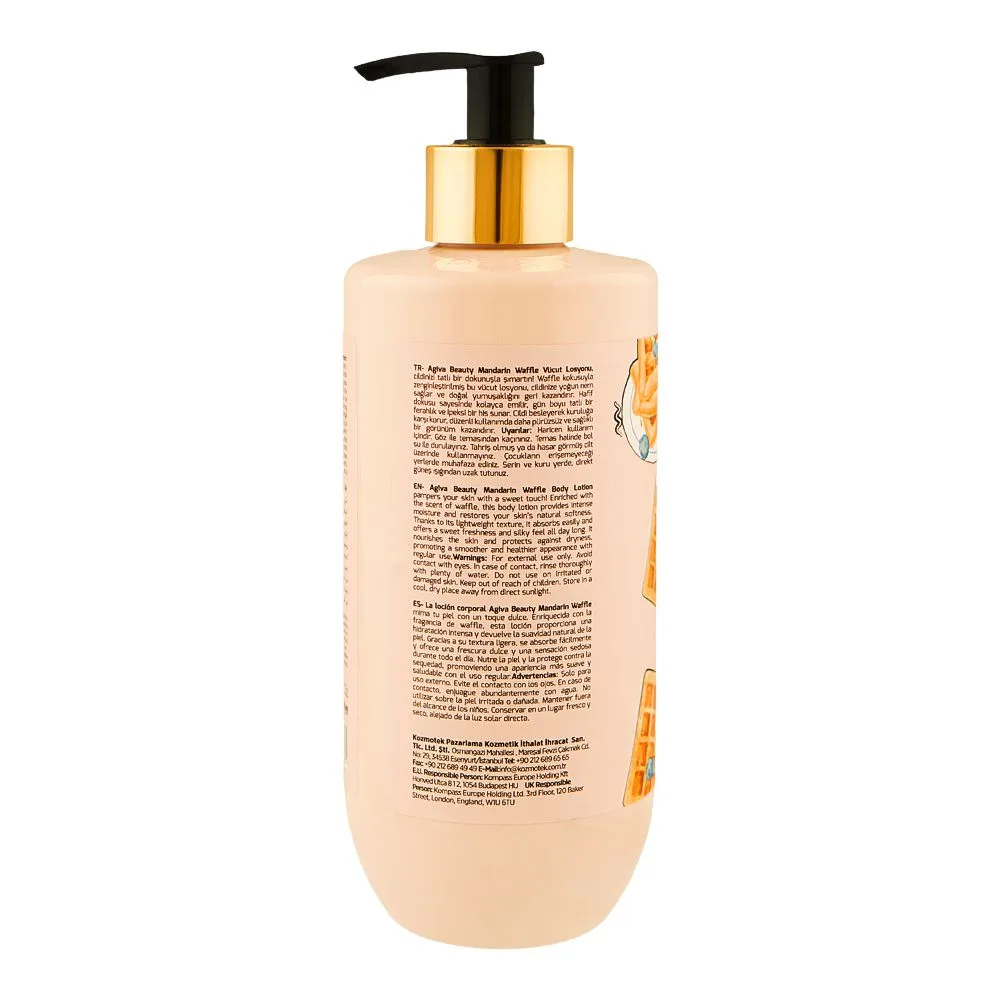 Side view of agiva care & beauty mandarin waffle body lotion, 500ml