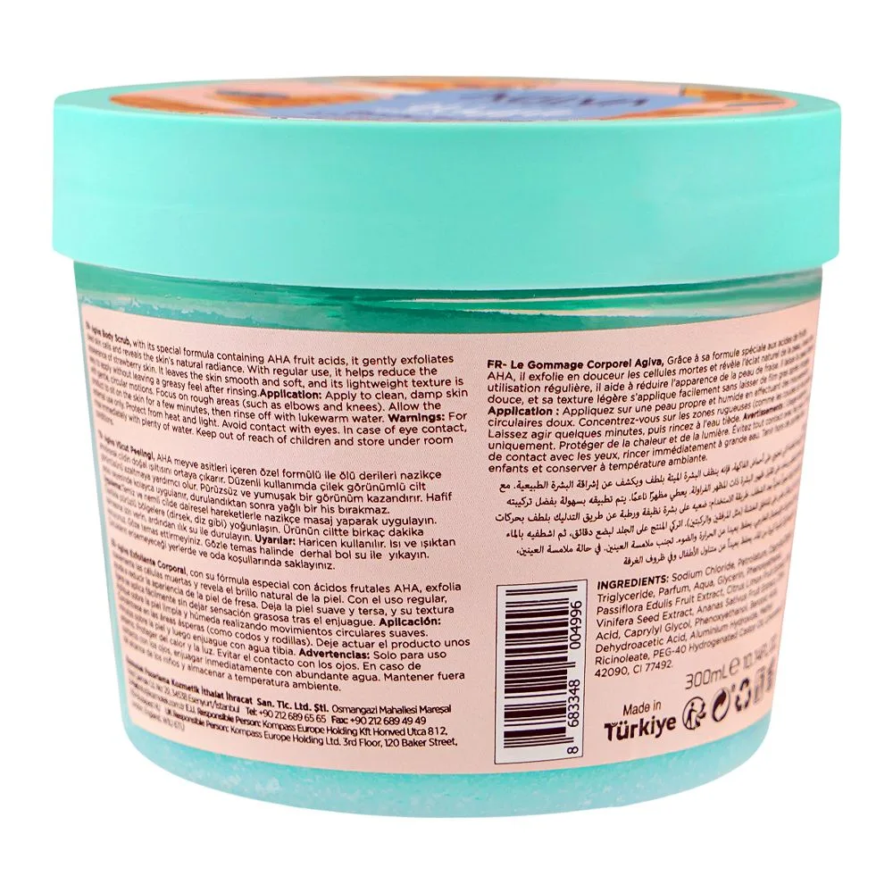 Side view of agiva care & beauty mandarin waffle body scrub, aha fruit acid, 300ml