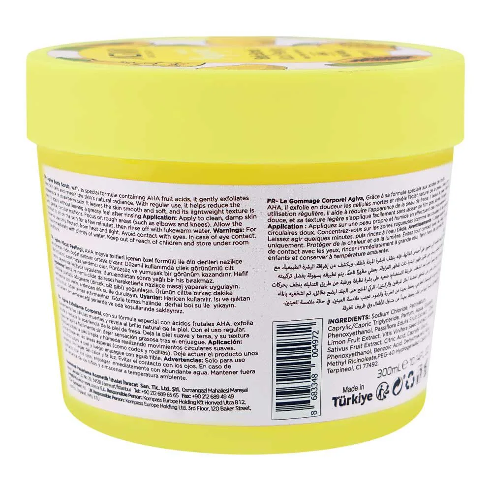 Side view of agiva care & beauty mango & papaya body scrub, aha fruit acid, 300ml