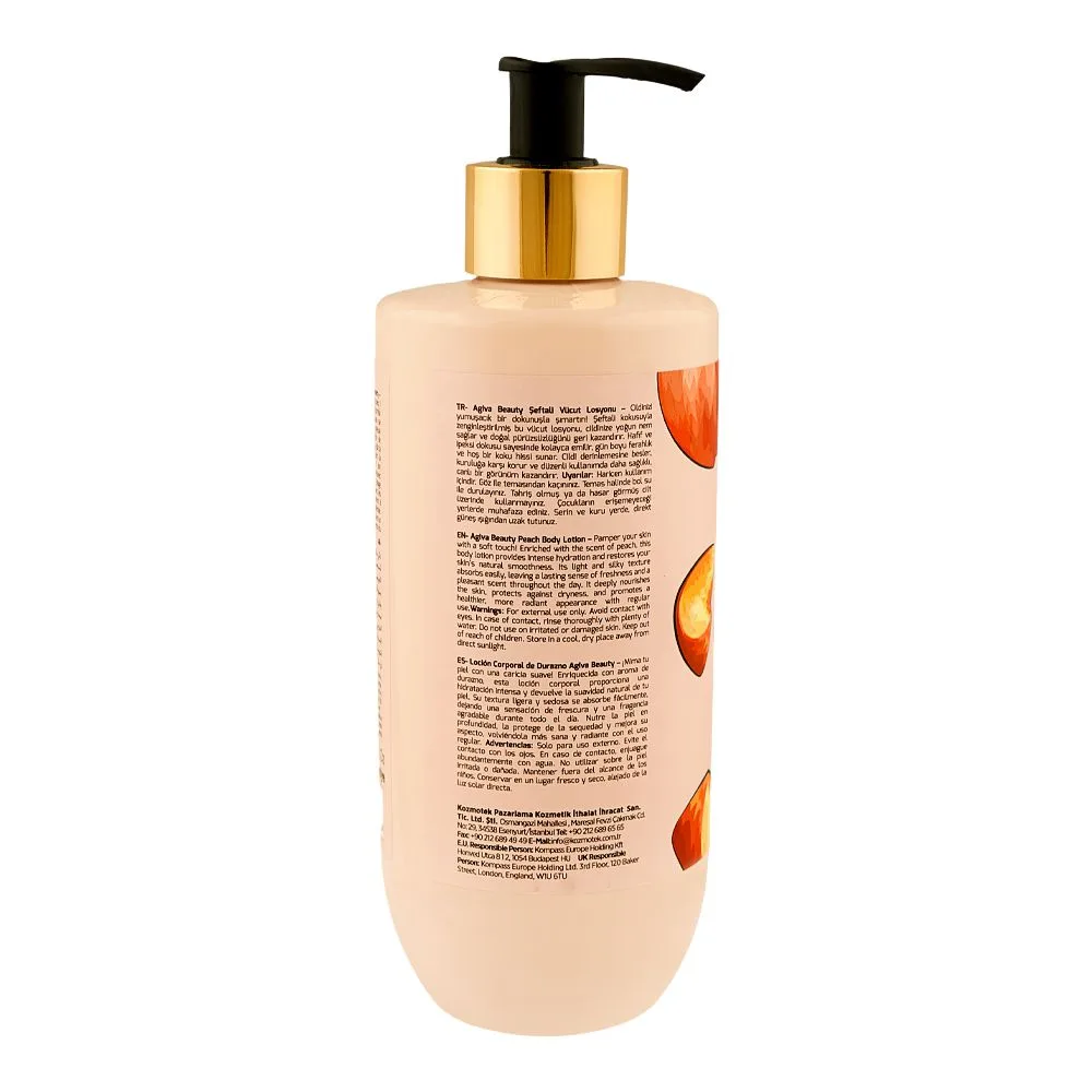 Side view of agiva care & beauty peach body lotion, 500ml