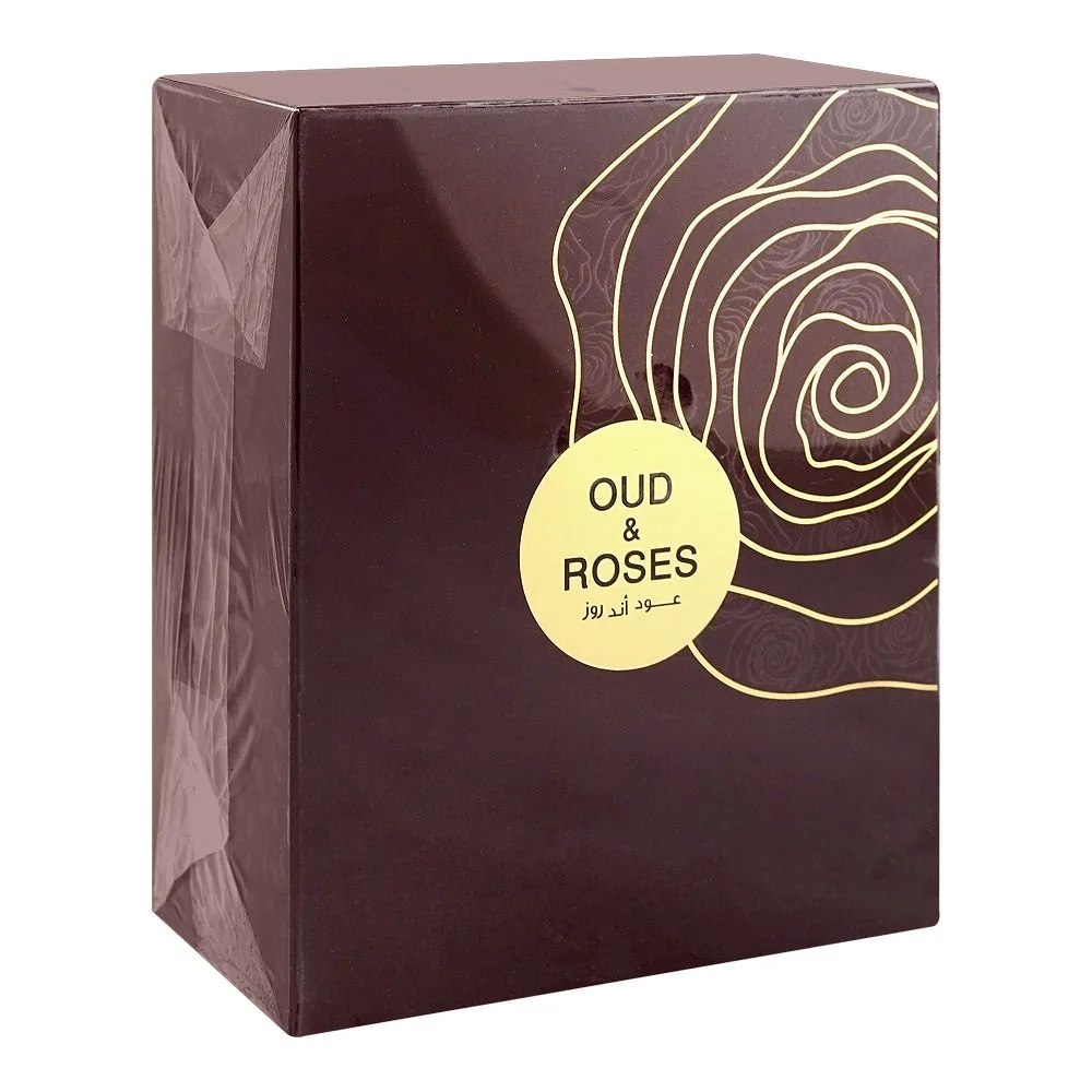 Side view of ahmed ali magribi oud & roses, eau de parfum, for men & women, 60ml