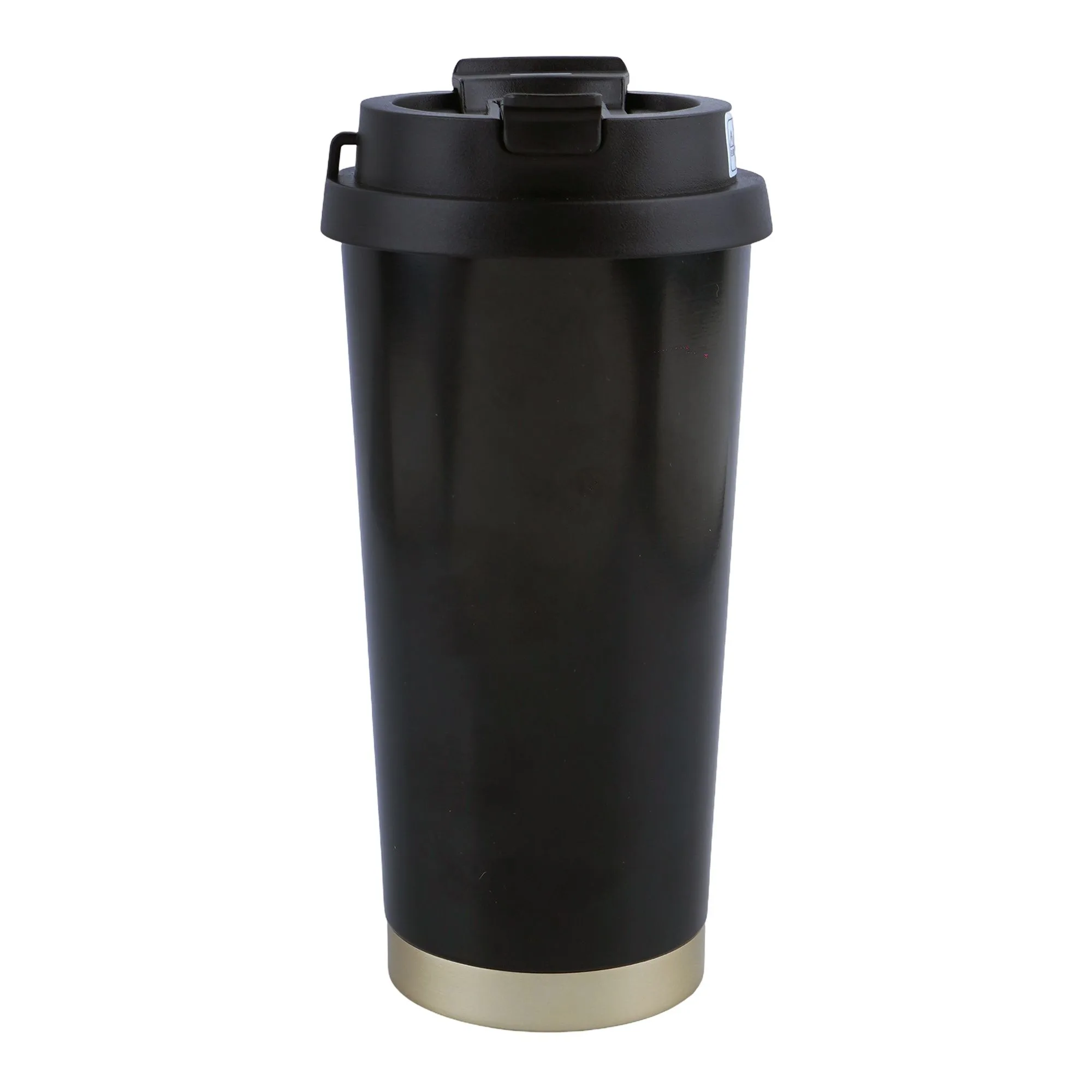 Side view of ajf four leave clover stainless steel vacuum flask mug, 520ml, black