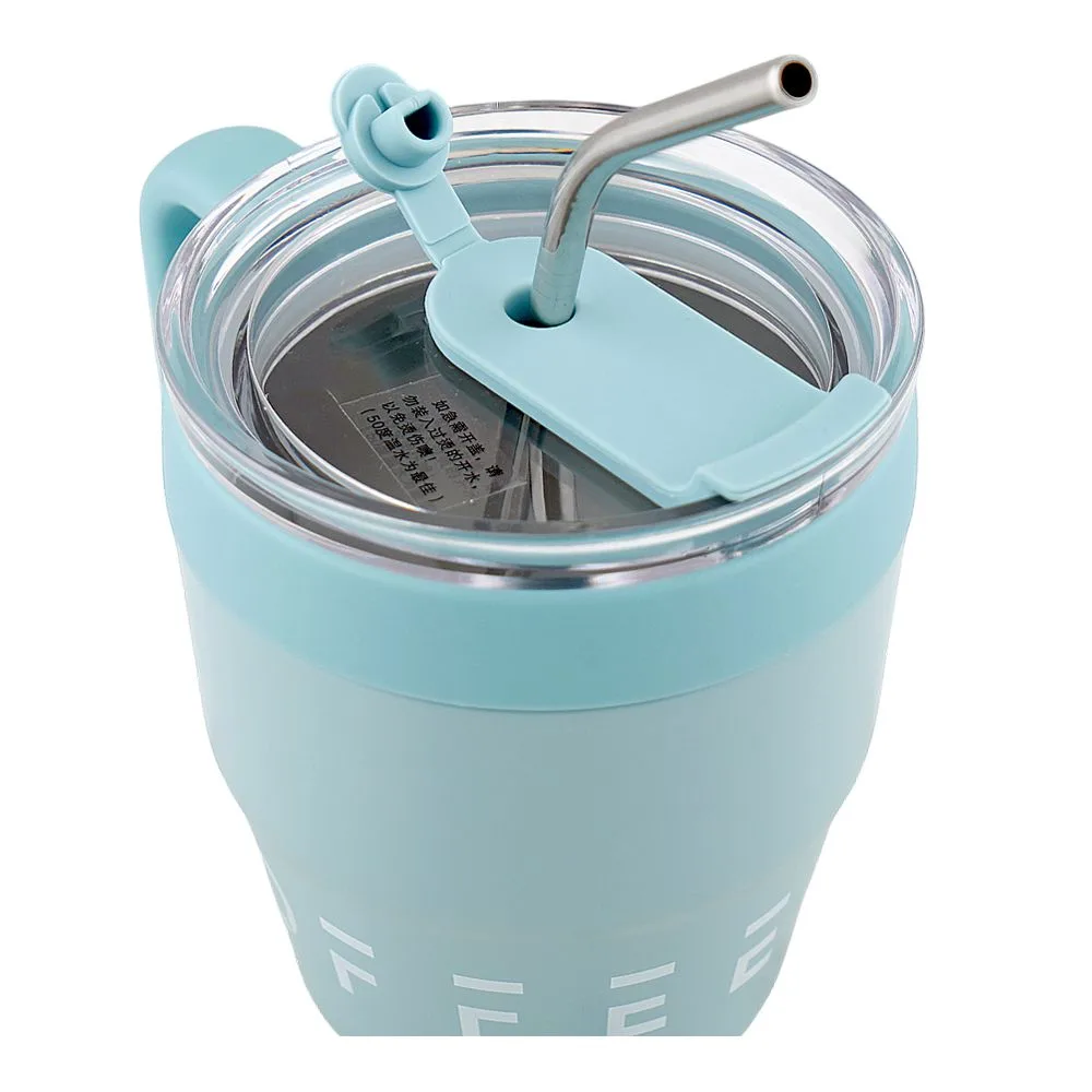 Comfortable casual ajf korean insulated stainless-steel coffee mug with straw, 460ml, blue