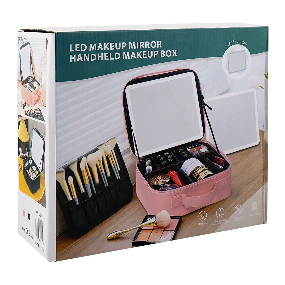 Comfortable casual ajf makeup organizer with led mirror, pink