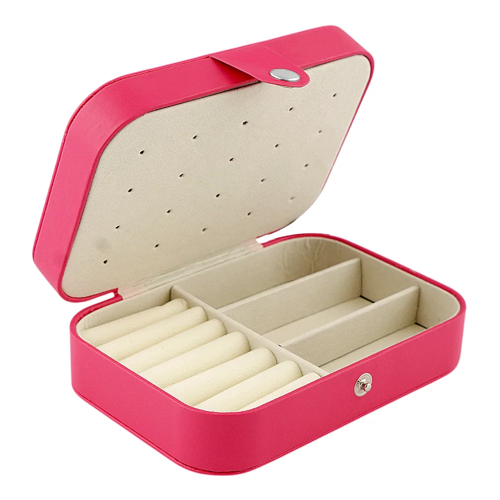 AJF Portable Jewelry Storage Organizer Box For Rings, Earrings & Necklaces, Mature Pink, BA-3