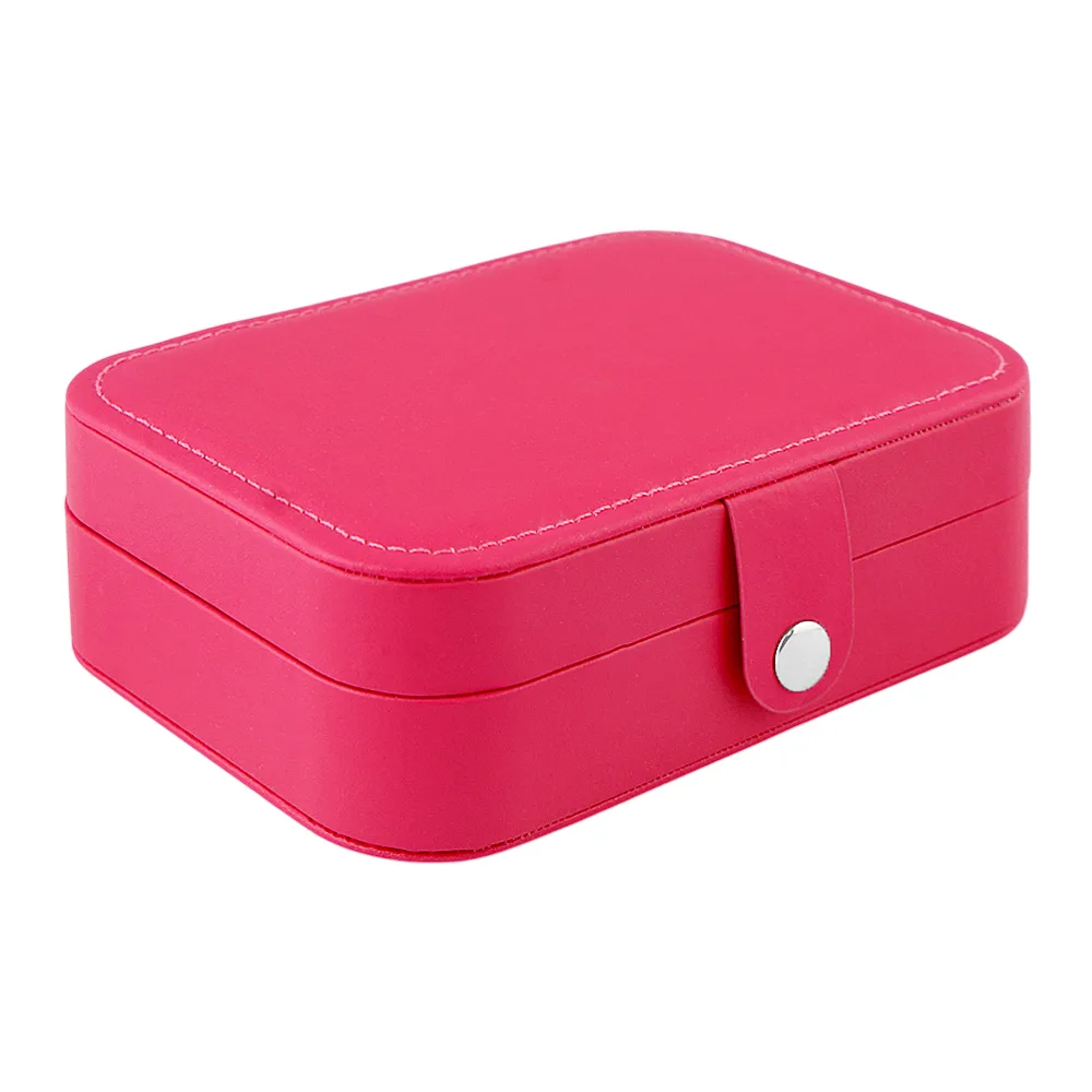 Side view of ajf portable jewelry storage organizer box for rings, earrings & necklaces, mature pink, ba-3