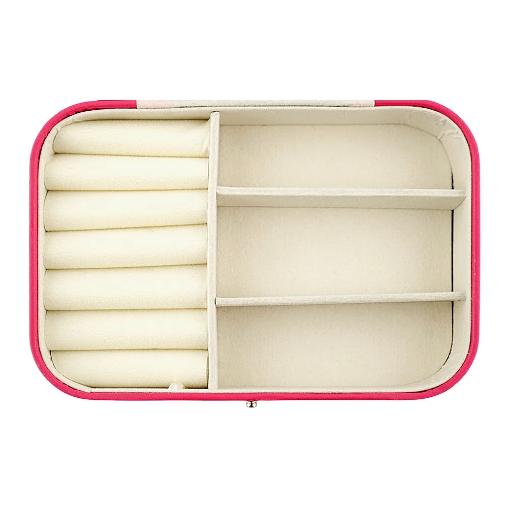 Close-up design of ajf portable jewelry storage organizer box for rings, earrings & necklaces, mature pink, ba-3