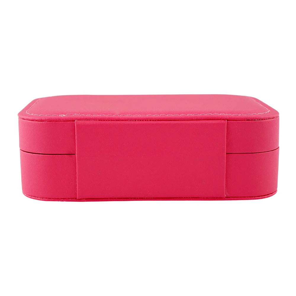 Front angle of ajf portable jewelry storage organizer box for rings, earrings & necklaces, mature pink, ba-3
