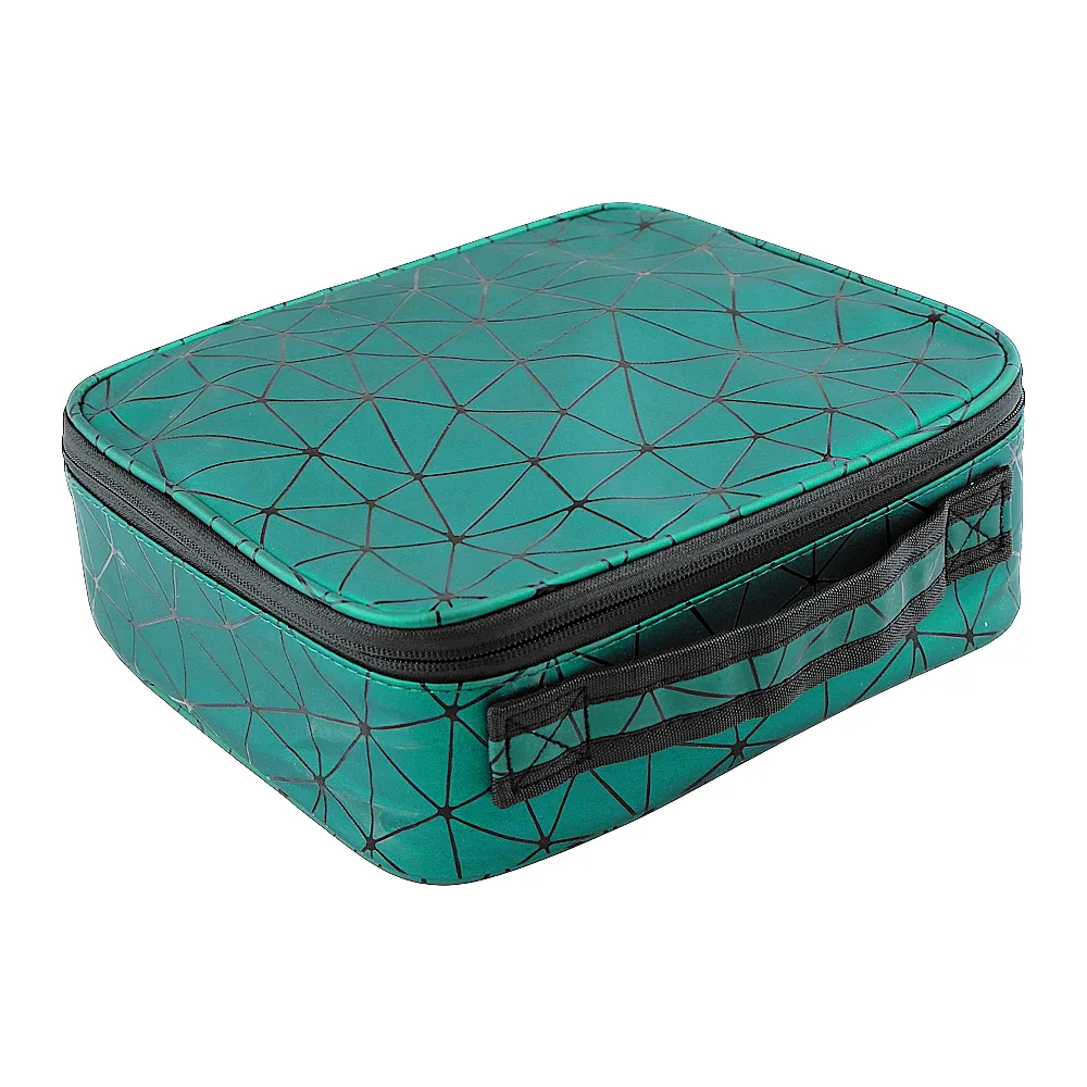 AJF PU Diamond Print Cosmetic Bag Organizer, Large, 25 x 22 x 8cm, Green