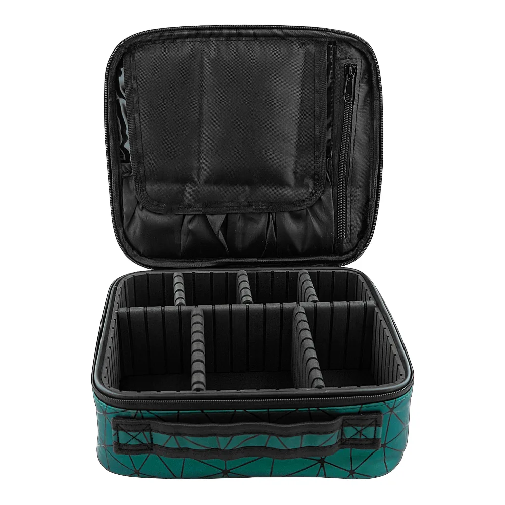 Close-up design of ajf pu diamond print cosmetic bag organizer, large, 25 x 22 x 8cm, green