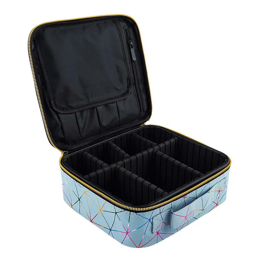 AJF PU Diamond Print Cosmetic Bag Organizer Large, Blue, 9.8 X 8.6 X 3.1 Inches