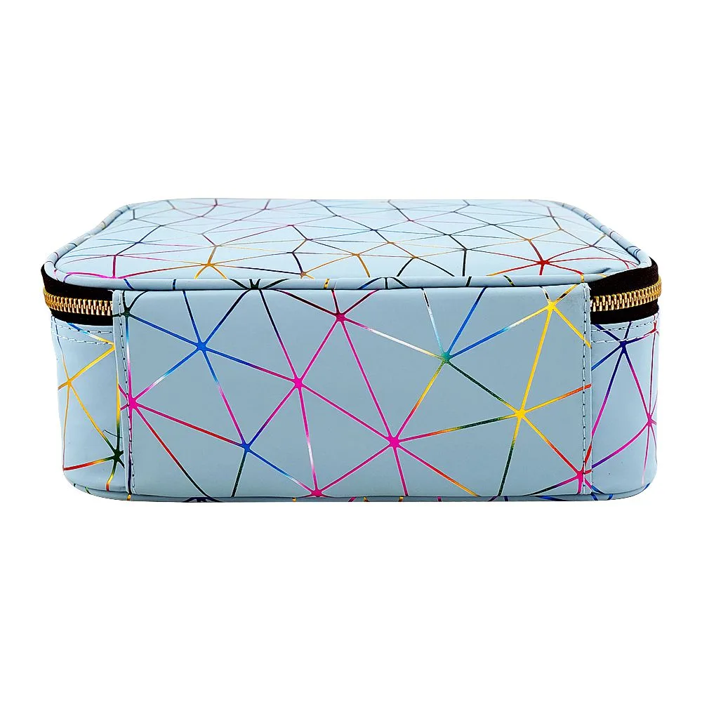 Comfortable casual ajf pu diamond print cosmetic bag organizer large, blue, 9.8 x 8.6 x 3.1 inches
