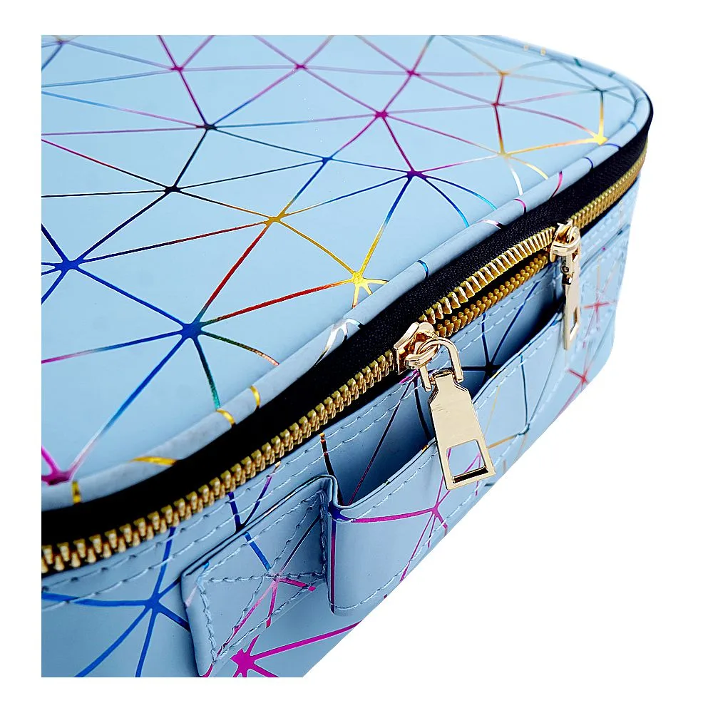 Close-up design of ajf pu diamond print cosmetic bag organizer large, blue, 9.8 x 8.6 x 3.1 inches