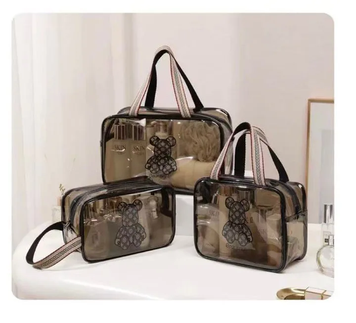 AJF PVC Transparent Cosmetic Bag Set, Black